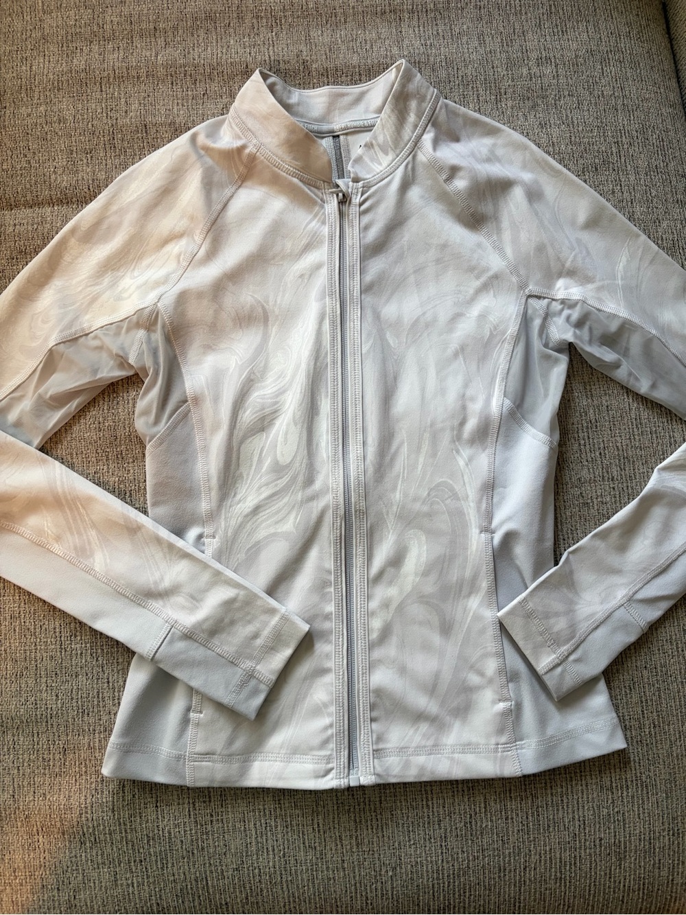 Abercrombie & Fitch Light Marble-Print Zip Bomber Jacket in Off-White